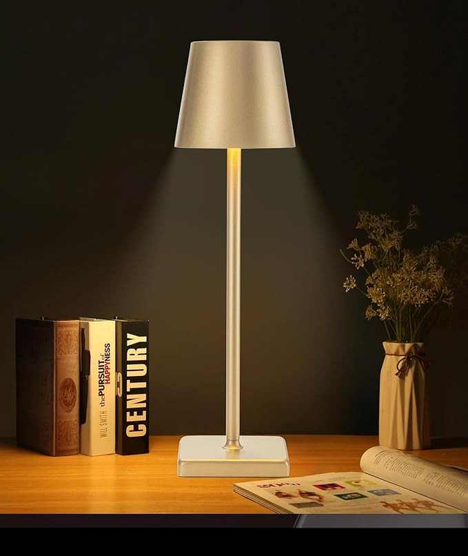 HASUN Gold Cordless Table Lamp, Aluminum Shell LED Rechargeable Desk Lamp, 3W 5200mAh Battery Ope... | Amazon (US)