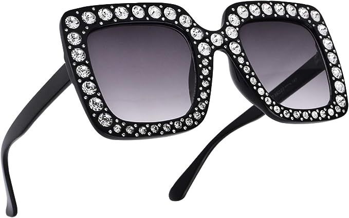 SamuRita Elton Square Diamond Rhinestone Sunglasses Novelty Oversized Celebrity Shades | Amazon (US)