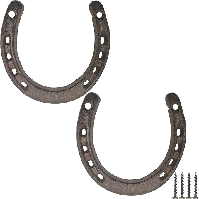 TIHOOD 2PCS Cast Iron Horseshoe Wall Decor, Medium Horseshoe Durable Cast Iron 5 Holes On Each Si... | Amazon (US)