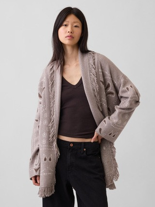 Cotton-Blend Fringe Shawl Cardigan | Gap (CA)