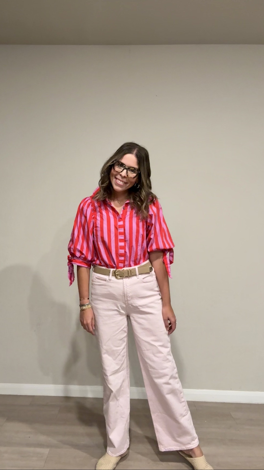 Stripes + pastels = summer perfection! 🌸 Loving this preppy moment with a bold red striped button-up and crisp white wide-legs. The puffed sleeves are giving all the right energy, and a classic tan belt keeps it polished. Glasses and bracelets are the cherry on top! Perfect for a casual day out or elevated weekend vibes. Linked similar shirts since mine is an oldie #LTKstyletip #LTKoutfit #preppy #springfashion #casualchic #stripedshirt #widelegjeans #ootd #fashioninspo

#LTKootd #LTKMidsize #LTKmomlife
