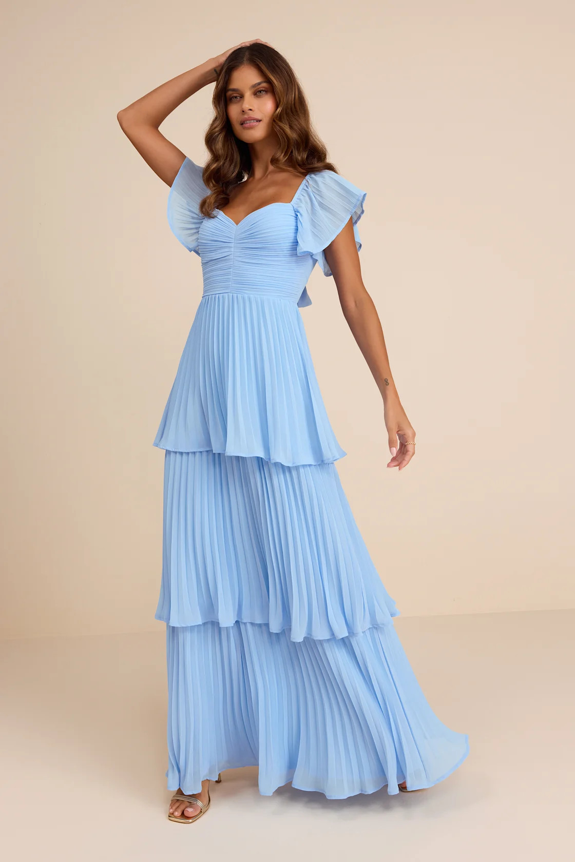 Notorious Charm Light Blue Pleated Flutter Sleeve Maxi Dress | Lulus