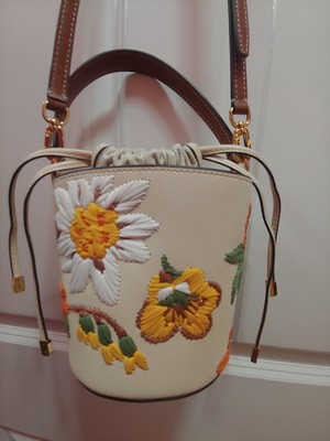Tori Burch Bucket Style Purse Cream colored With Embroidered Flowers  | eBay | eBay US