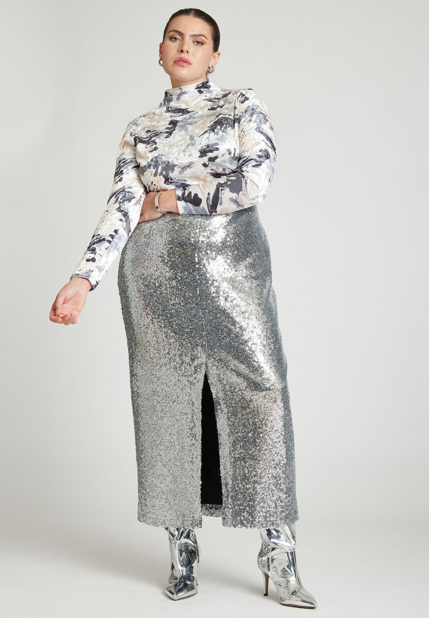 Sequin Shimmer Maxi Skirt With Slit | Eloquii