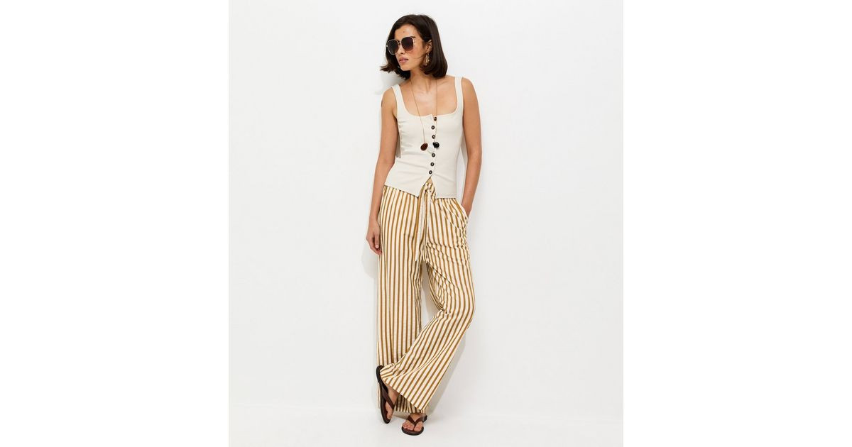 Yellow Striped Seersucker Wide Leg Trousers | New Look | New Look (UK)