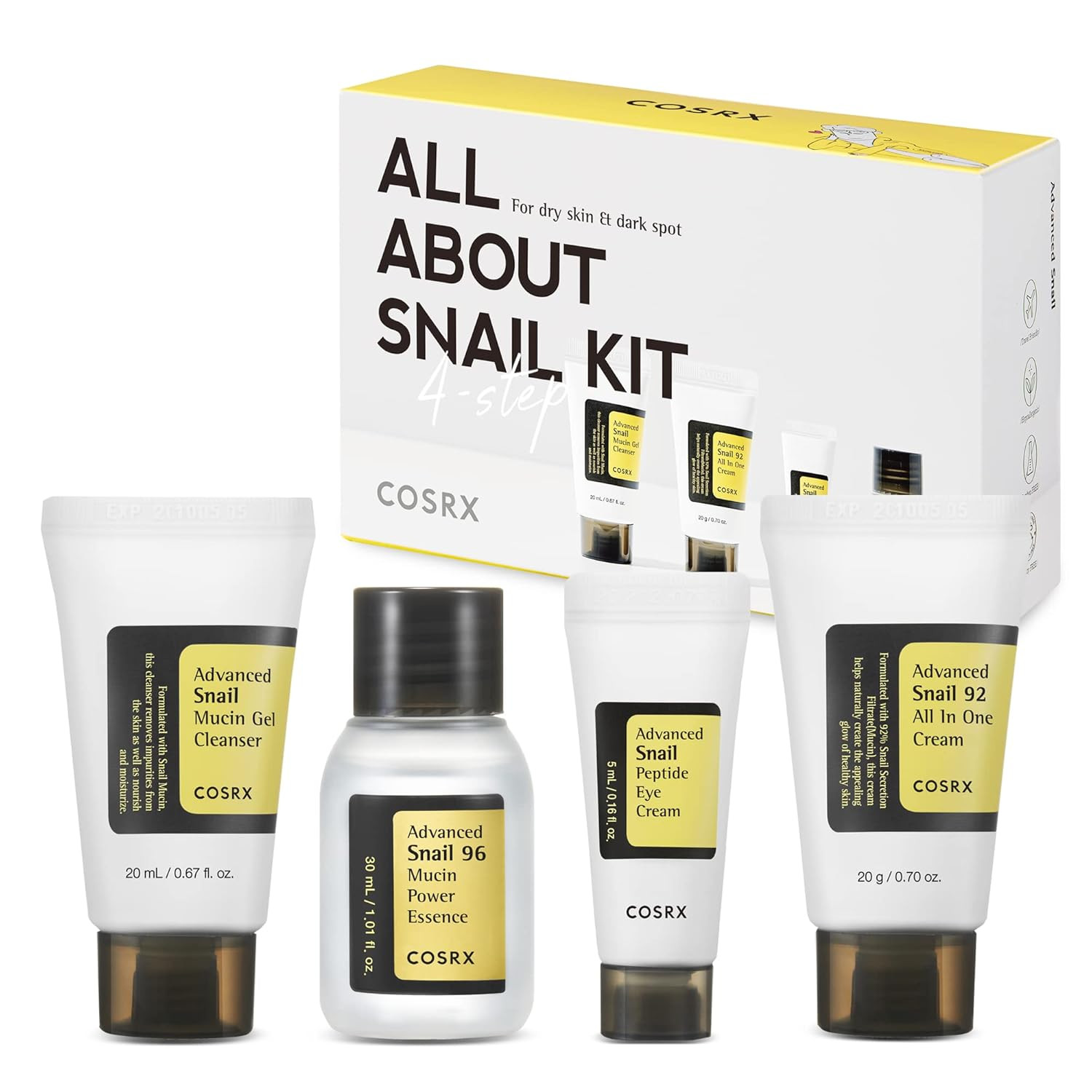 COSRX All About Snail Mucin Korean Skin Care Set, Mini Travel Essentials, Travel Size Gift Set wi... | Amazon (US)