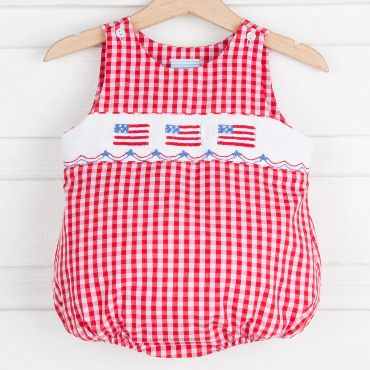 Red Check American Flag Smocked Sun Bubble | Classic Whimsy
