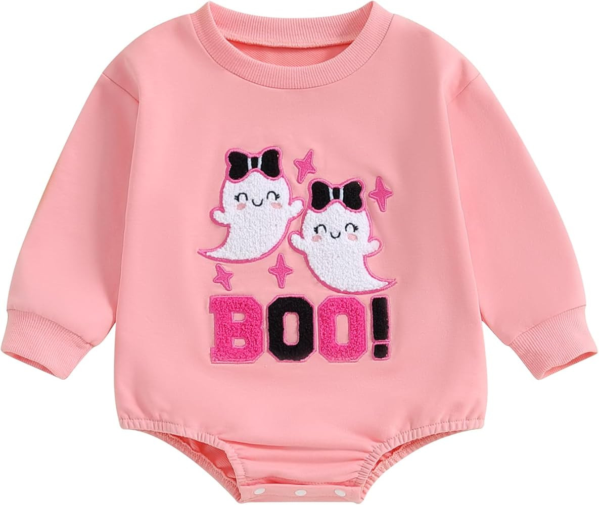 DuAnyozu Newborn Baby Girl Halloween Clothes Ghost Sweatshirt Romper Long Sleeve Onesie Bodysuit ... | Amazon (US)