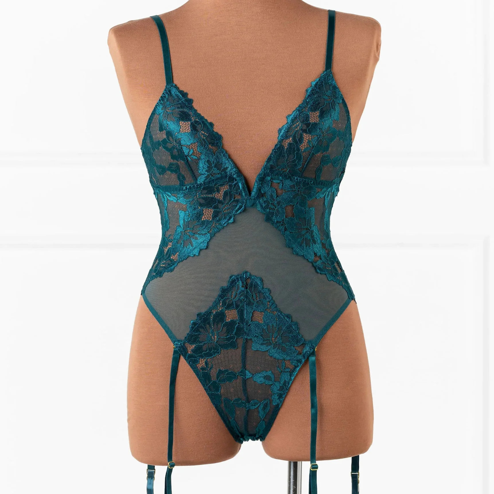 Lacy V-Plunge Teddy - Teal | Mentionables