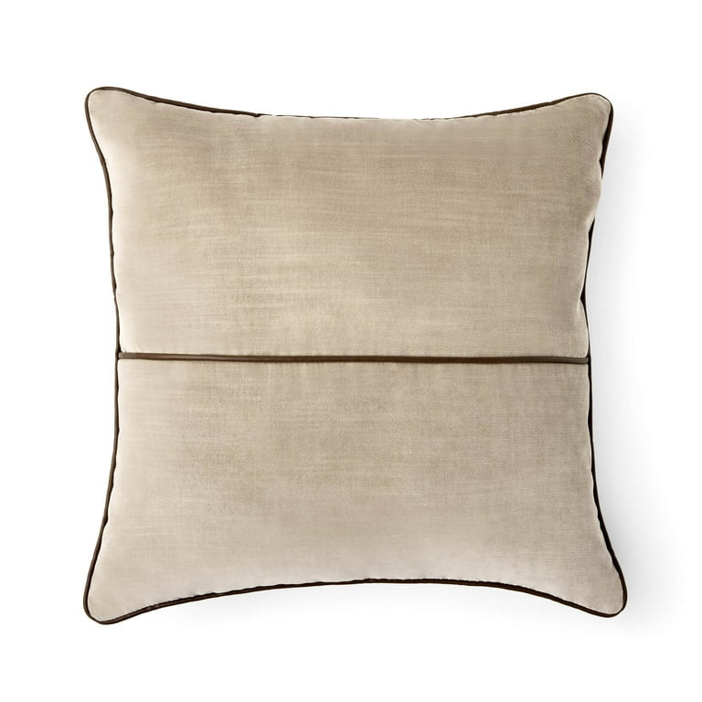 Mainstays 18" x 18" Beige Velvet With Faux Leather Trim Polyester Decorative Pillow | Walmart (US)