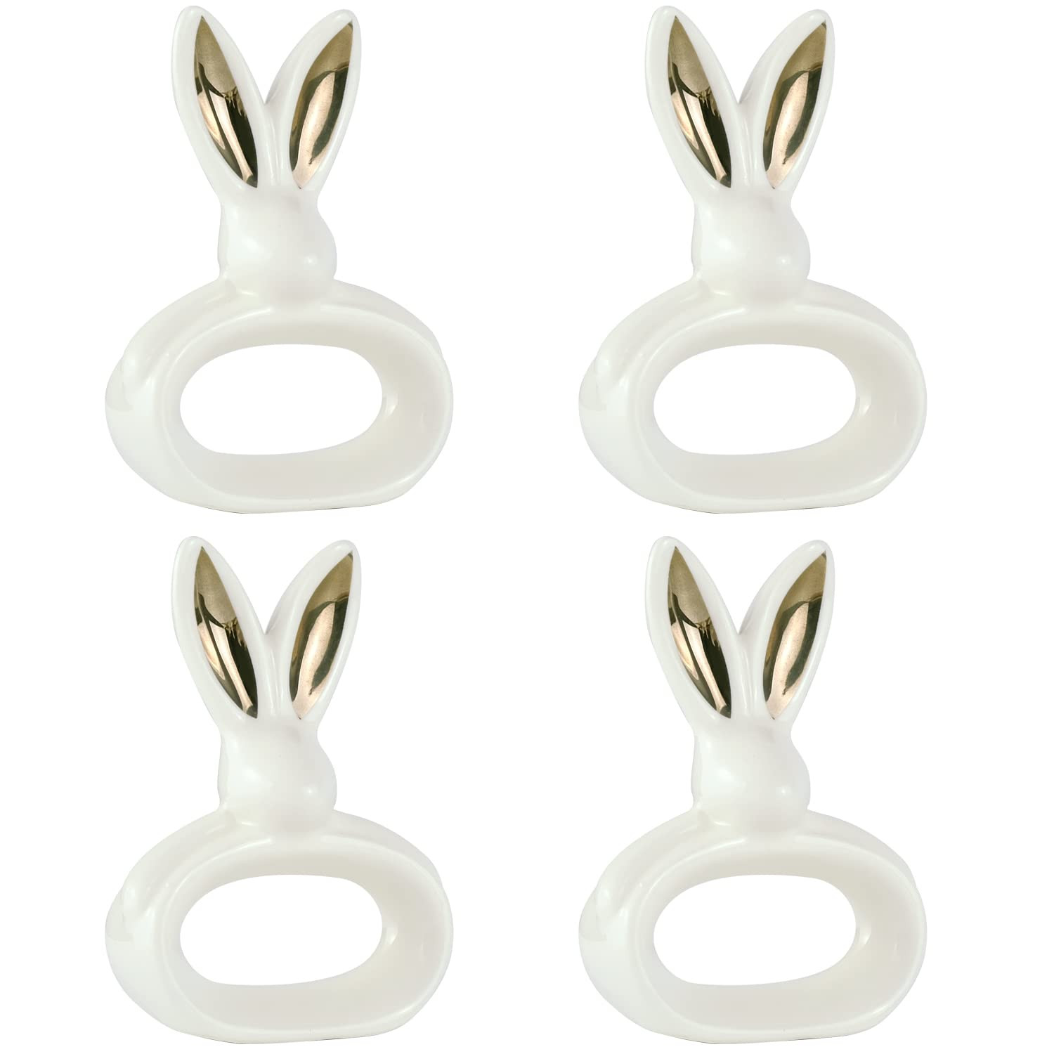 Easter Bunny Ears Napkin Rings Set of 4- Gold Rabbit Ears Napkin Ring Holder Porcelain Bunny Rabbit Napkin Ring for Easter Dinner Decoration Spring Wedding Party Table Settings Decor | Amazon (US)