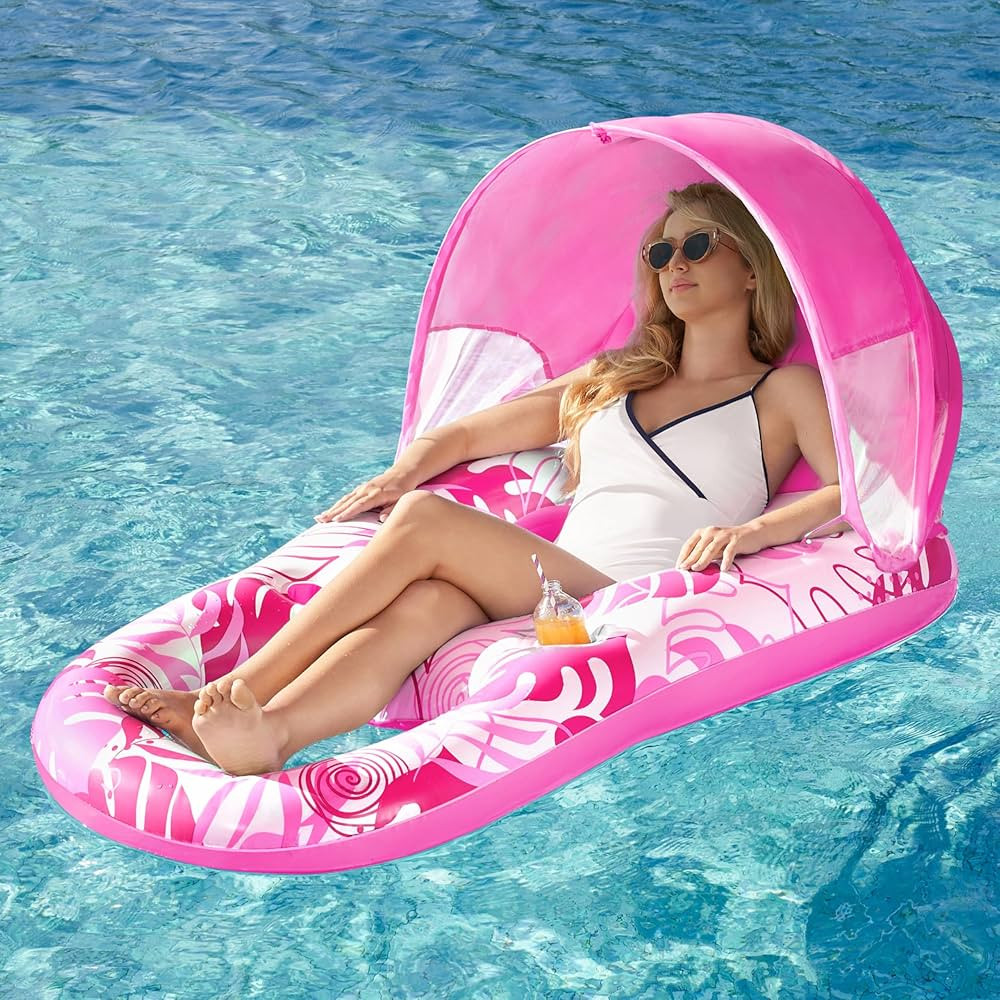 SLOOSH Inflatable Pool Floats Lounger with Canopy for Adult - Pool Lounge Float with Cup Holder &... | Amazon (US)