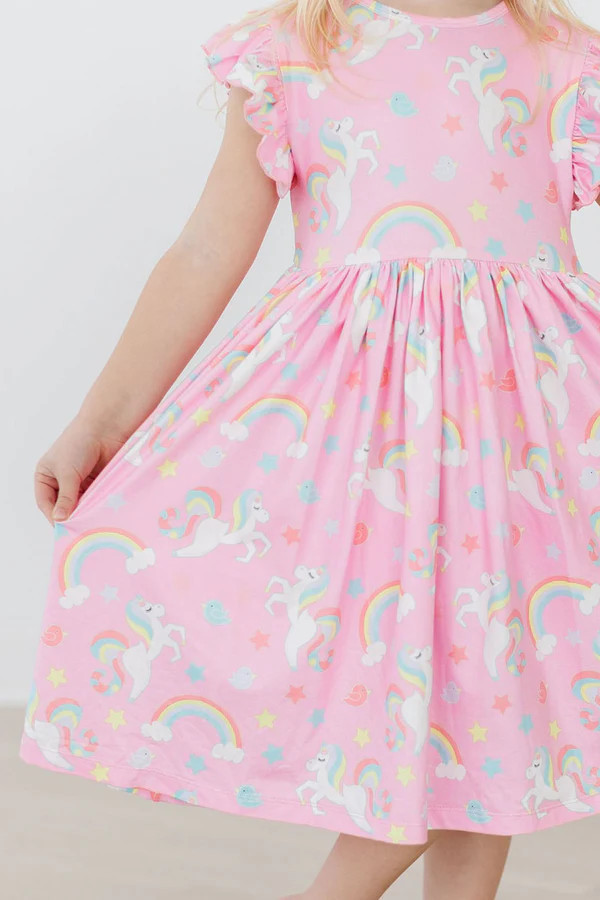 My Little Unicorn Flutter Sleeve Twirl Dress | Mila and Rose
