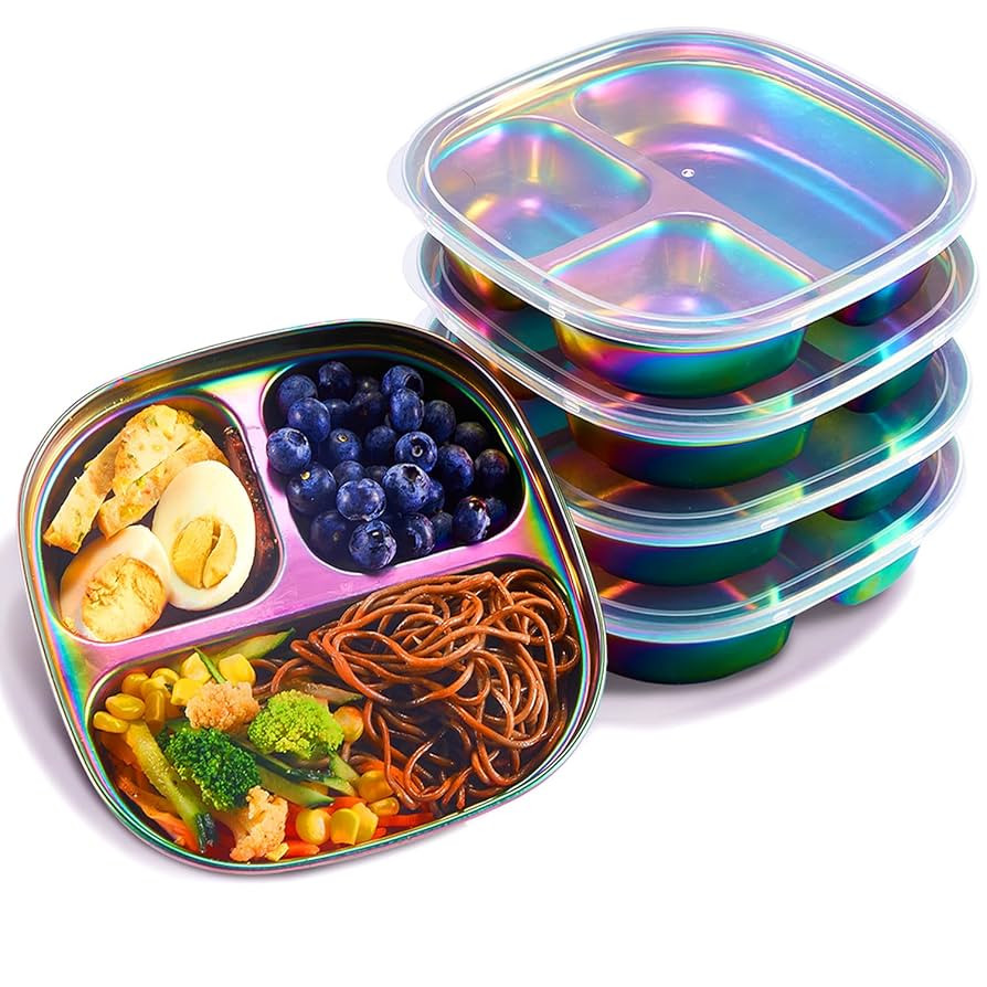 MIMORE Stainless Steel Kids Plates - 5 Pack Toddler Plates with Lids - Non Toxic & Divided | Amazon (US)