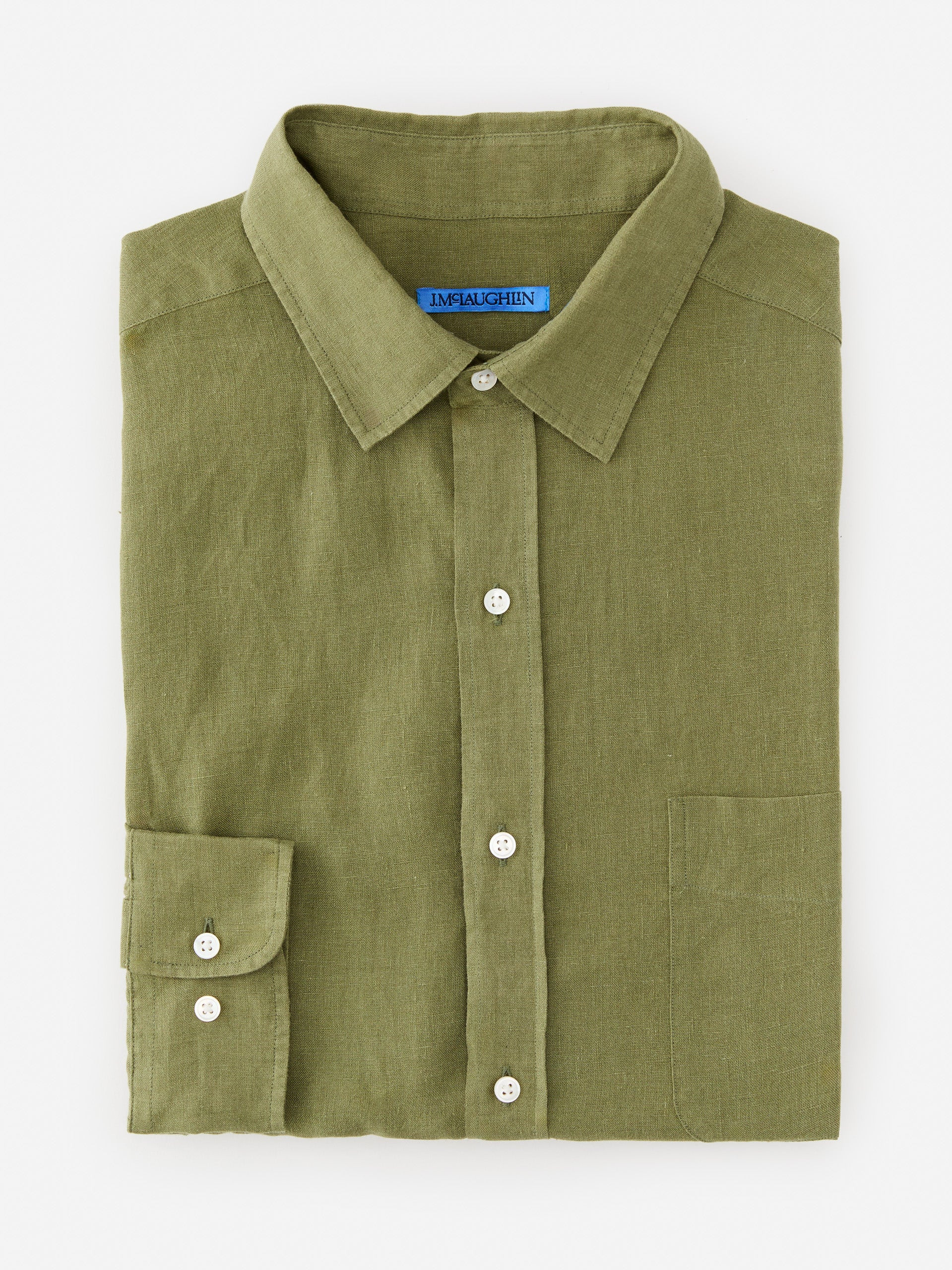 J.McLaughlin Men's Gramercy Classic Fit Linen Shirt Olive Green, Size XL | J.McLaughlin