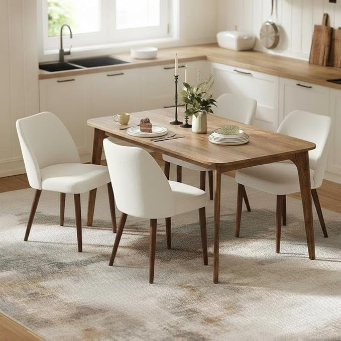 GarveeHome Linen Dining Chair Set of 4 Upholstered Fabric Dining Chair with Wood Legs, Wing Backr... | Amazon (US)