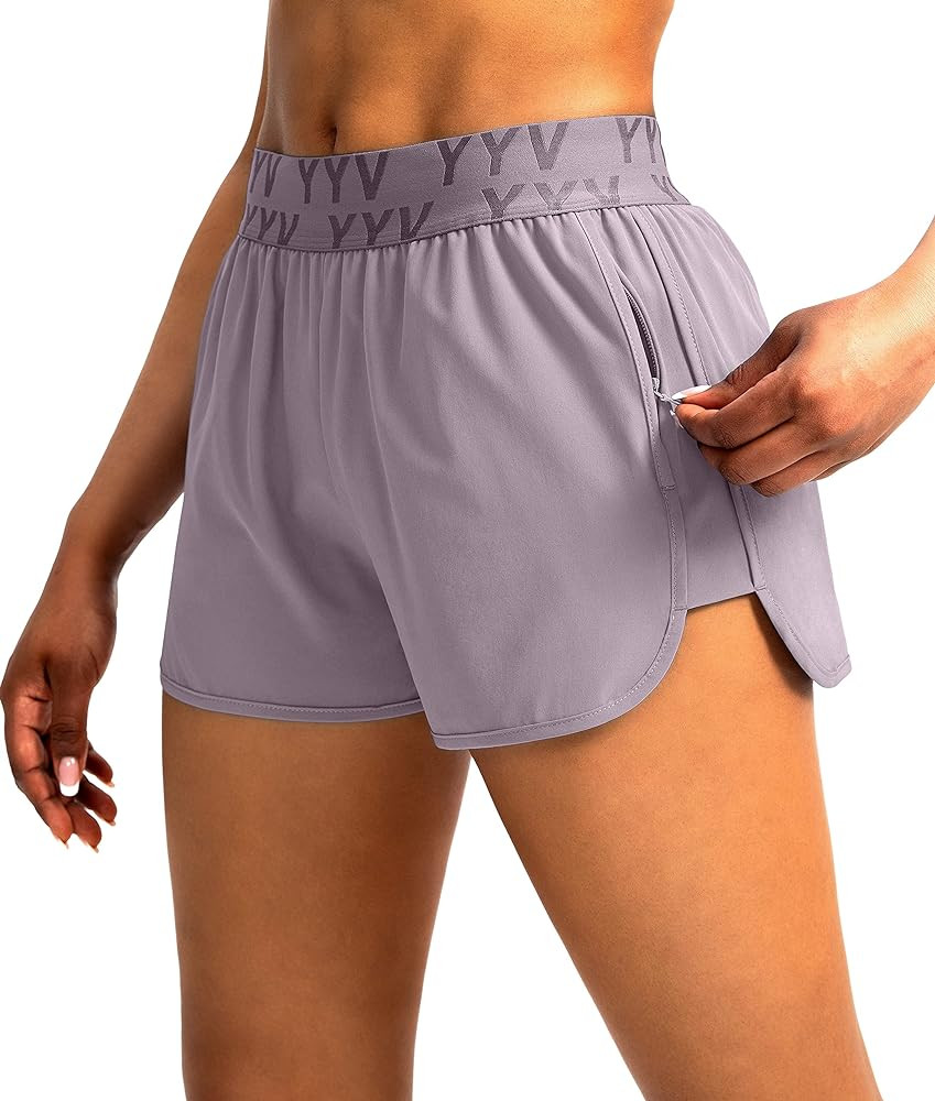 YYV Women's Running Shorts with Zipper Pockets Quick-Dry Elastic Waist Band Athletic Gym Shorts f... | Amazon (US)