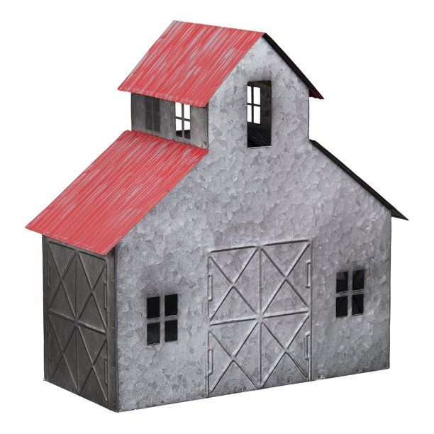 Holiday Time Red Metal Barn Christmas Table Top Decoration, 6" x 13" | Walmart (US)