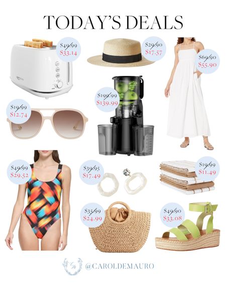 Catch today’s deals! A printed one-piece swimsuit, white maxi dress, stylish sunglasses, a toaster, and more!
#springfashion #resortwear #homeessentials #kitchenappliance

#LTKSaleAlert #LTKSwim #LTKHome