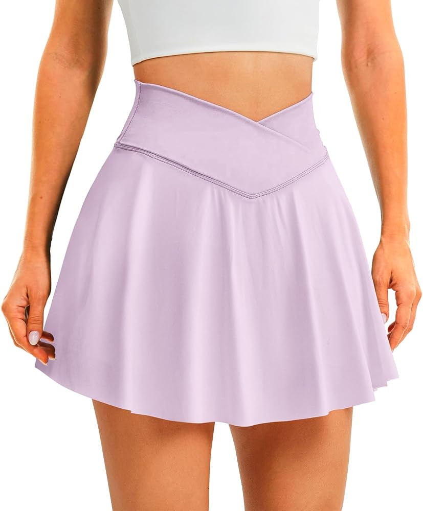 DLOODA Womens Tennis Skirt with Pockets Shorts Crossover High Waisted Athletic Skorts Skirts for ... | Amazon (US)