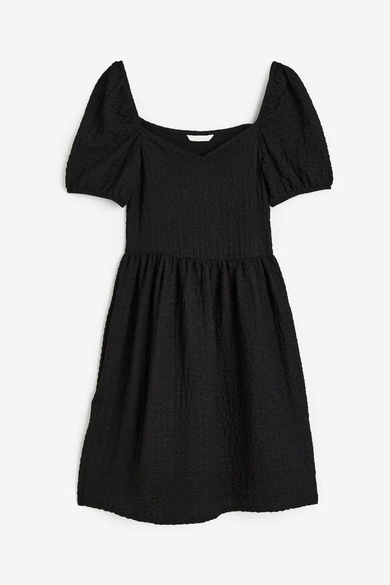 Puff-sleeved Textured Jersey Dress | H&M (US + CA)