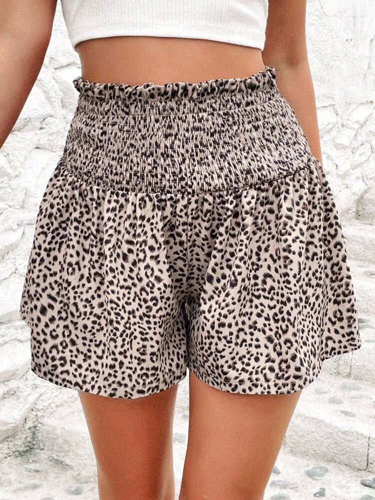 Leopard Print Paperbag Waist Wide Leg Shorts | SHEIN