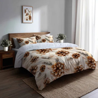Rustic Lodge Bedding Set Of 3 - Brown Rustic Pinecone Light Duvet Cover Set | Wayfair North America