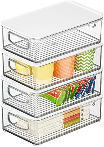 mDesign Plastic Stackable Slim Storage Bin Box with Lid/Handles for Kitchen, Pantry, Fridge/Freezer  | Amazon (US)