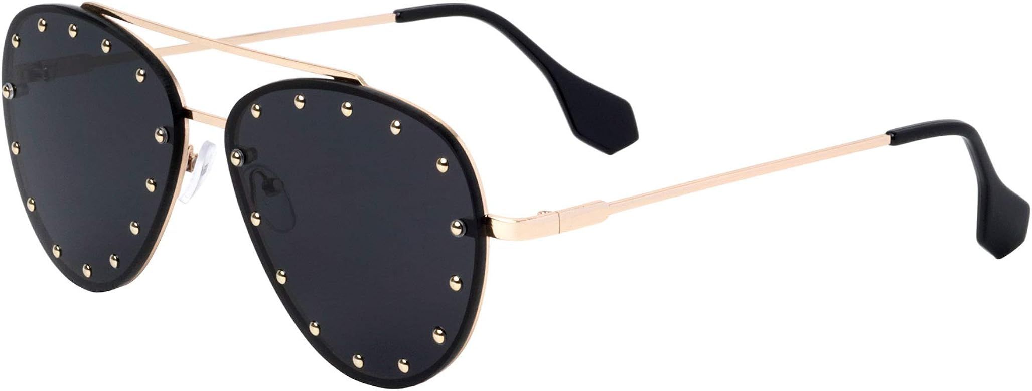 Brooklyn Rimless Oversized Studded Aviators Sunglasses Riveted Fashion Men Women AV-1672 | Amazon (US)