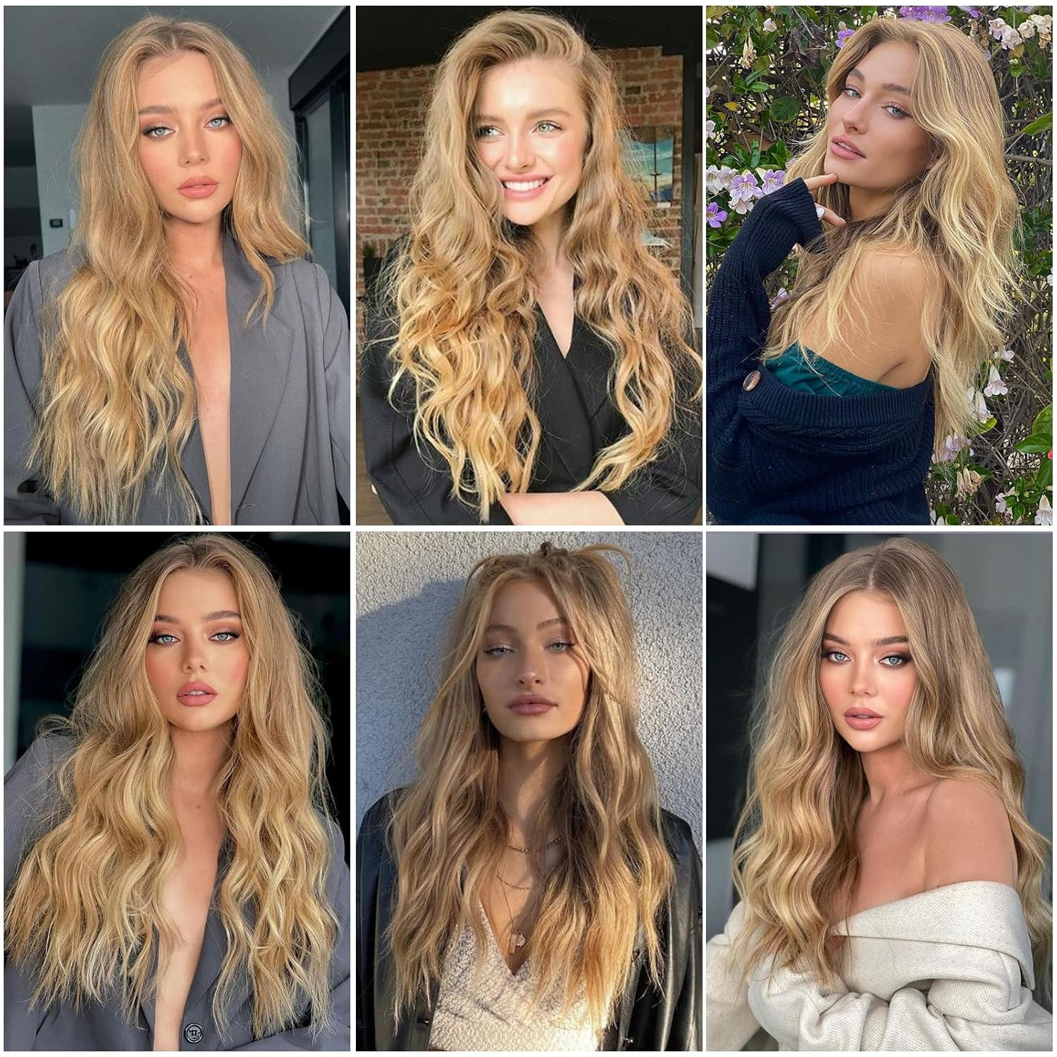 Mixed Blonde Long Wave Wig for Women -26inch Middle Part Long Curly Wig Heat Resistant Synthetic ... | Amazon (US)
