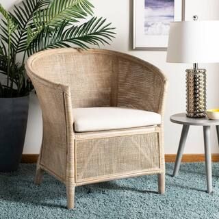 SAFAVIEH Alexana Grey White Wash Rattan/Linen Accent Chair ACH6502A - The Home Depot | The Home Depot