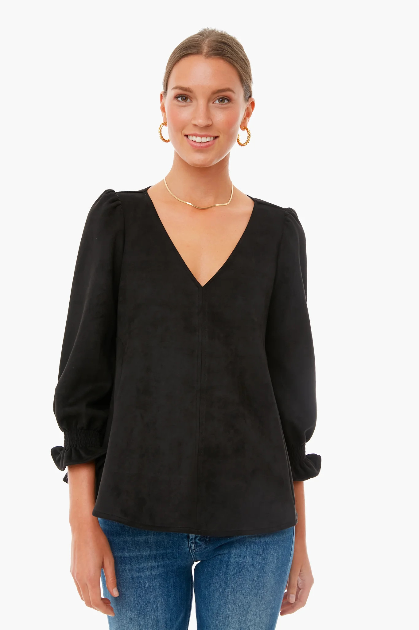 Black Suede Easton Blouse | Tuckernuck (US)