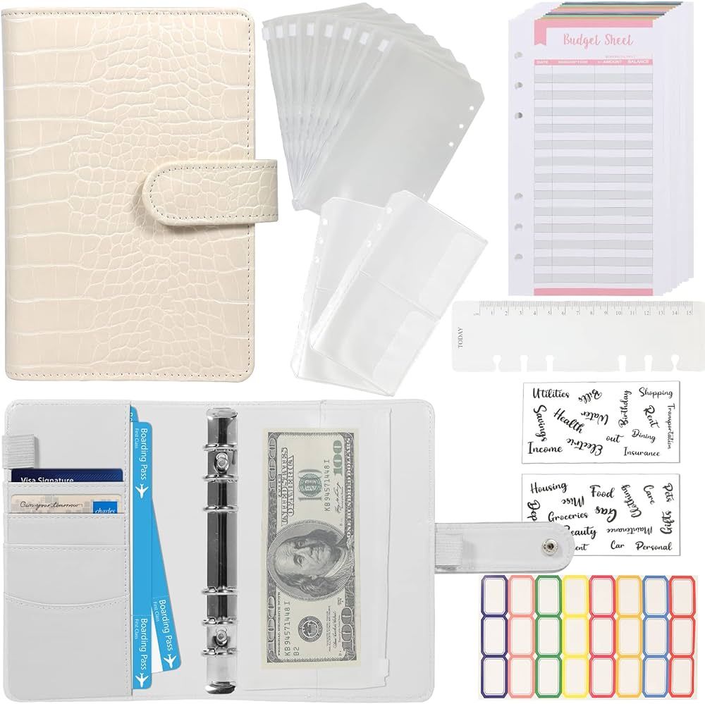 Budget Binder with Zipper Envelopes - Crocodile Pattern Leather Money Organizer, Cash Saving Book... | Amazon (US)