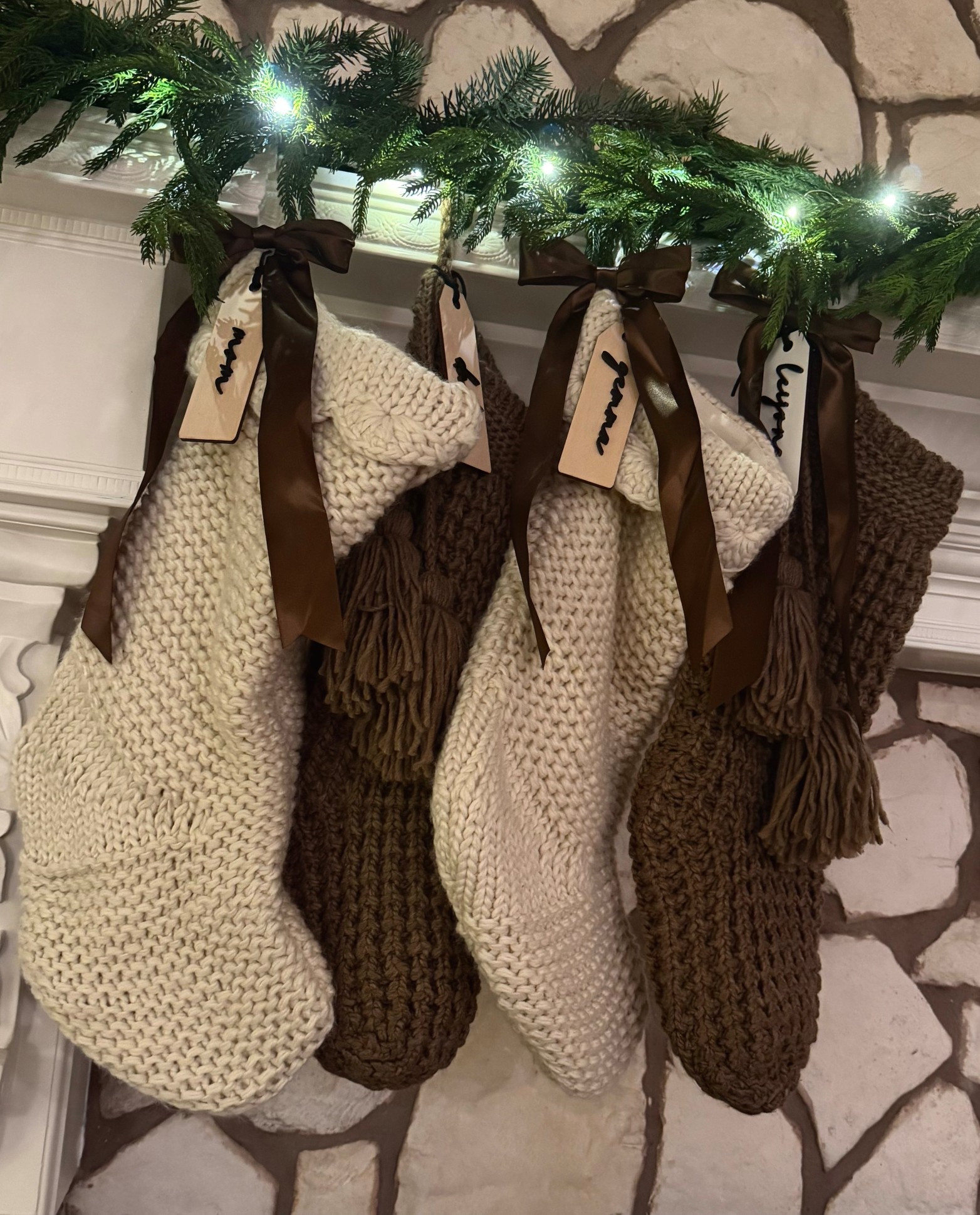 Christmas stockings
Neutral waffle knitted stockings 
Brown ribbon bows
Garland 
Amazon Christmas finds
Target Christmas finds



#LTKHome #LTKHoliday