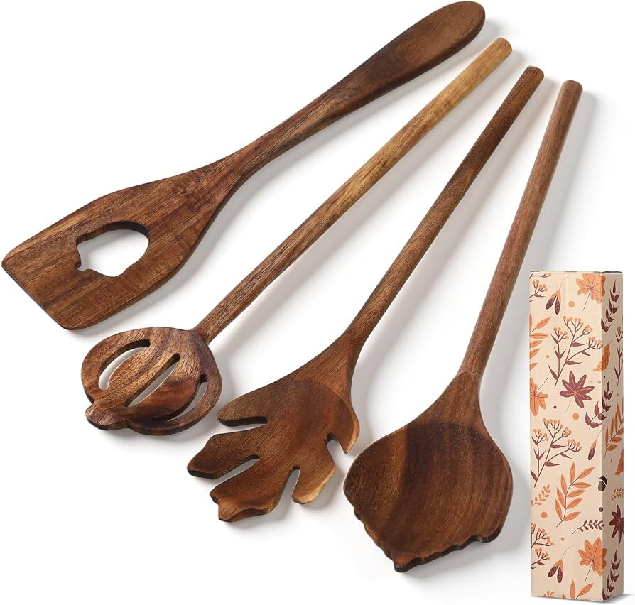 Maxdot 4 Pcs Wooden Spoons Utensils Set 12 Inch Natural Acacia Wooden Spoons Pumpkin Cooking Uten... | Amazon (US)