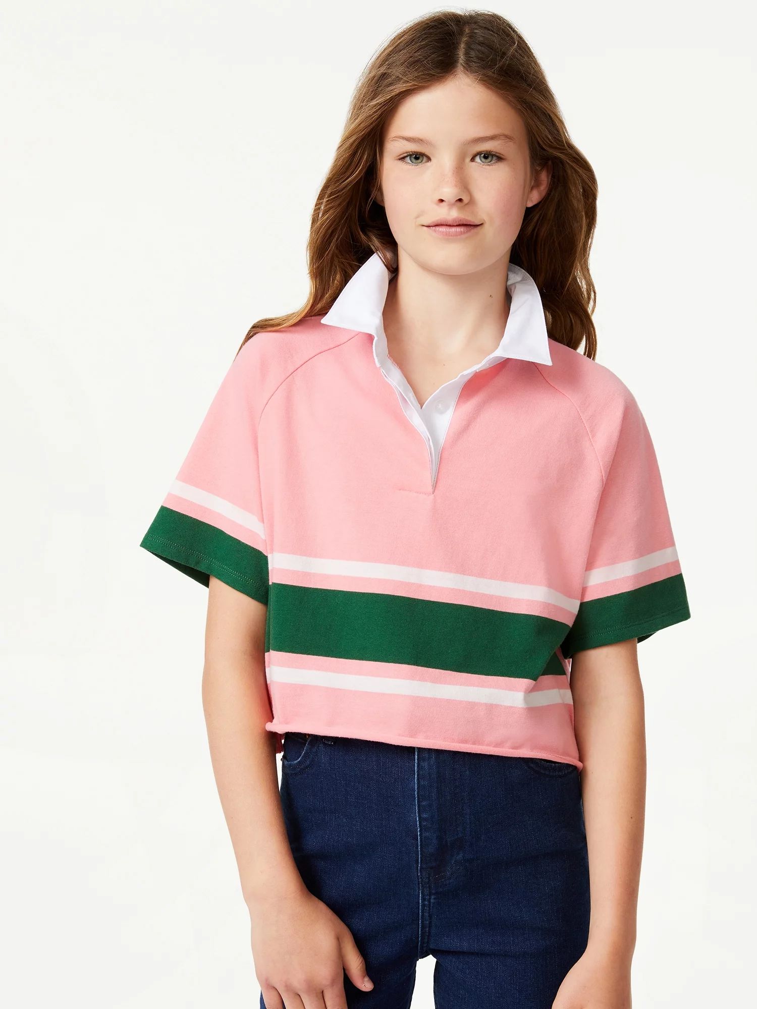 Free Assembly Girls Rugby Stripe Polo Shirt, Sizes 4-18 | Walmart (US)