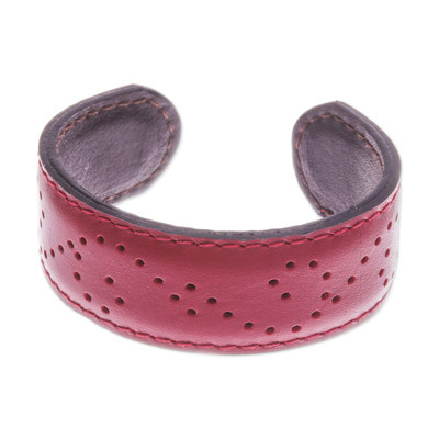 Red Leather Cuff Bracelet with Dots Made in Thailand | NOVICA