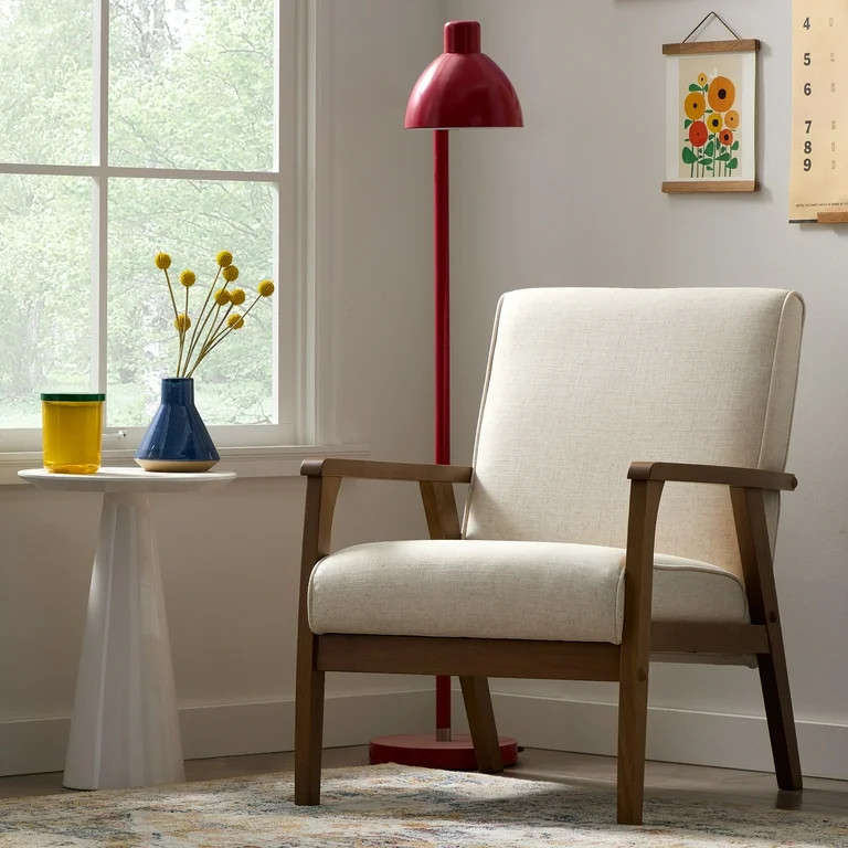 Mayview Milton Wood Frame Accent Chair, Cream | Walmart (US)