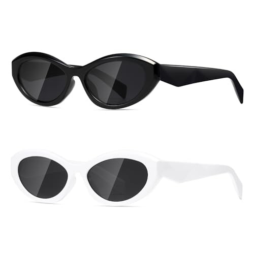 TIANYESY Sunglasses Womens Trend Men Retro Oval Sunnies Fashion Sun Glasses Shades (Black+White) | Amazon (US)