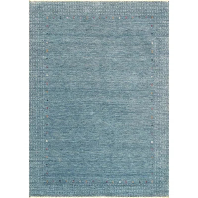 Geometric Handmade Hand Loomed Rectangle 7'9" x 9'9" Wool/Cotton Area Rug in Light Blue | Wayfair North America