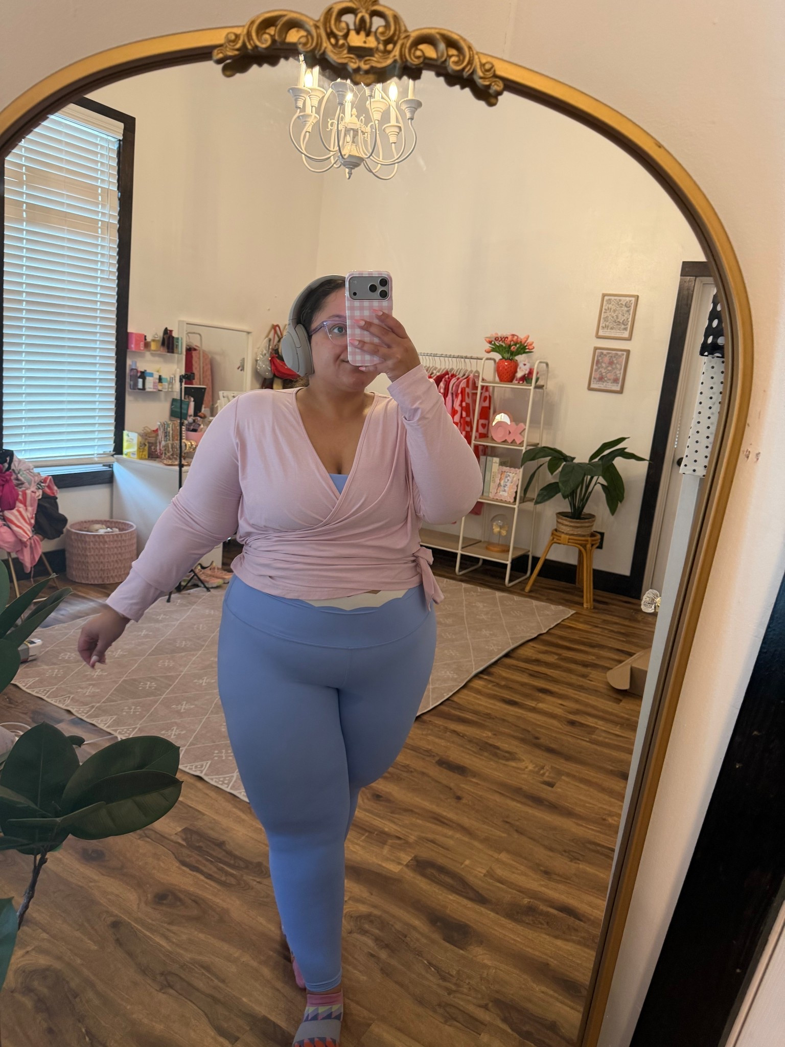 Cutie hot girl walk or Pilates outfit 
Wore this to walk on my walking pad!! 
I’m wearing the XL in both pieces of the target scallop set 
I’m wearing the 1X in the pink wrap top

#LTKPetite #LTKActive #LTKPlusSize