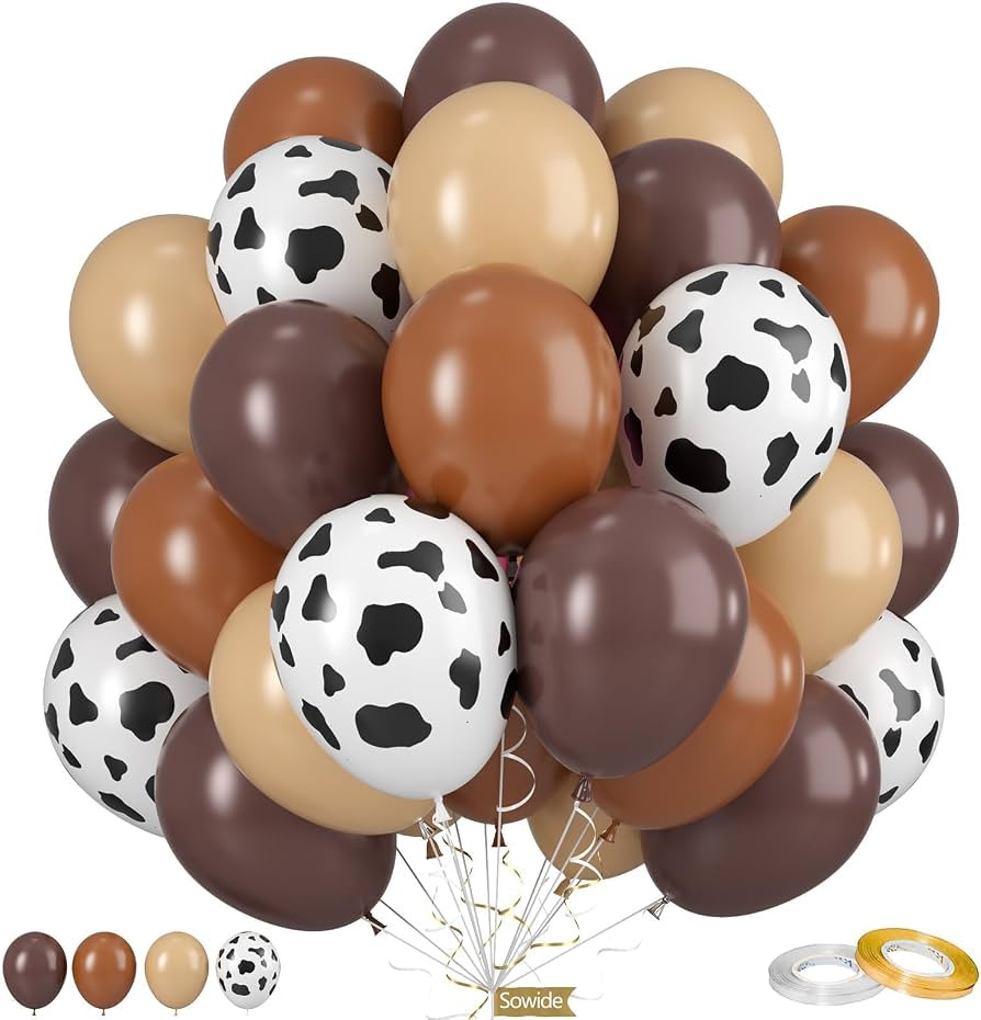 Brown Cow Print Balloons, 50pcs 12 Inch Dark Coffee Brown Tan Nude Apricot Cow Print Western Part... | Amazon (US)