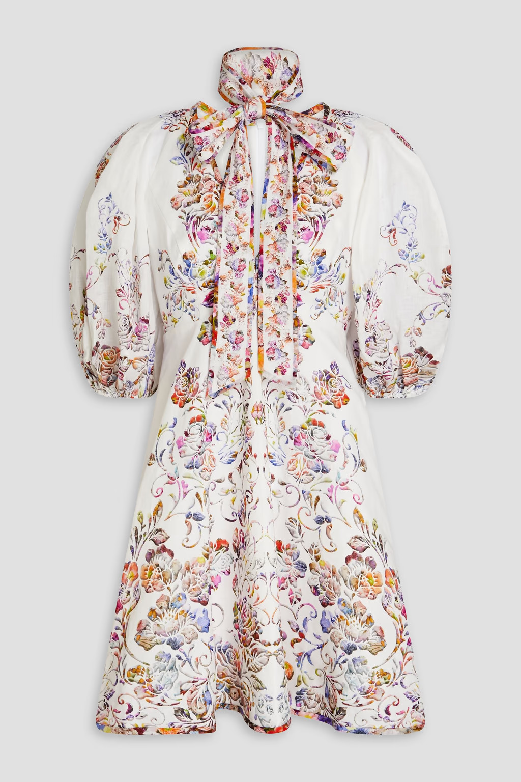 Multicolor Pussy-bow floral-print linen midi dress | ZIMMERMANN | THE OUTNET | The Outnet (US and CA)