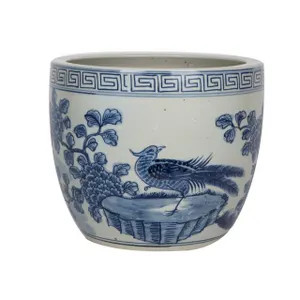Blue and White Porcelain Floral Bird Motif Planter 10" | Etsy (Global)