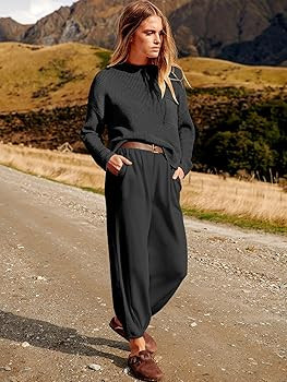 ANRABESS Women's Two Piece Outfits Long Sleeve Knit Top Fall Sweater Set Oversized Pants Tracksui... | Amazon (US)