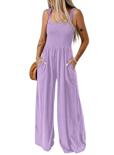 Dokotoo Womens Plus Size Purple Jumpsuits for Women Overalls Loose Casual Wide Leg One Piece Sleeveless Solid Jumpsuit Long Pant Rompers with Pockets X-Large | Amazon (US)
