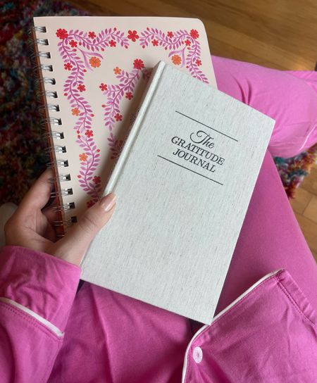 My daily gratitude journal and favorite matching PJ set💕 trying to create small and realistic habits to start this new year