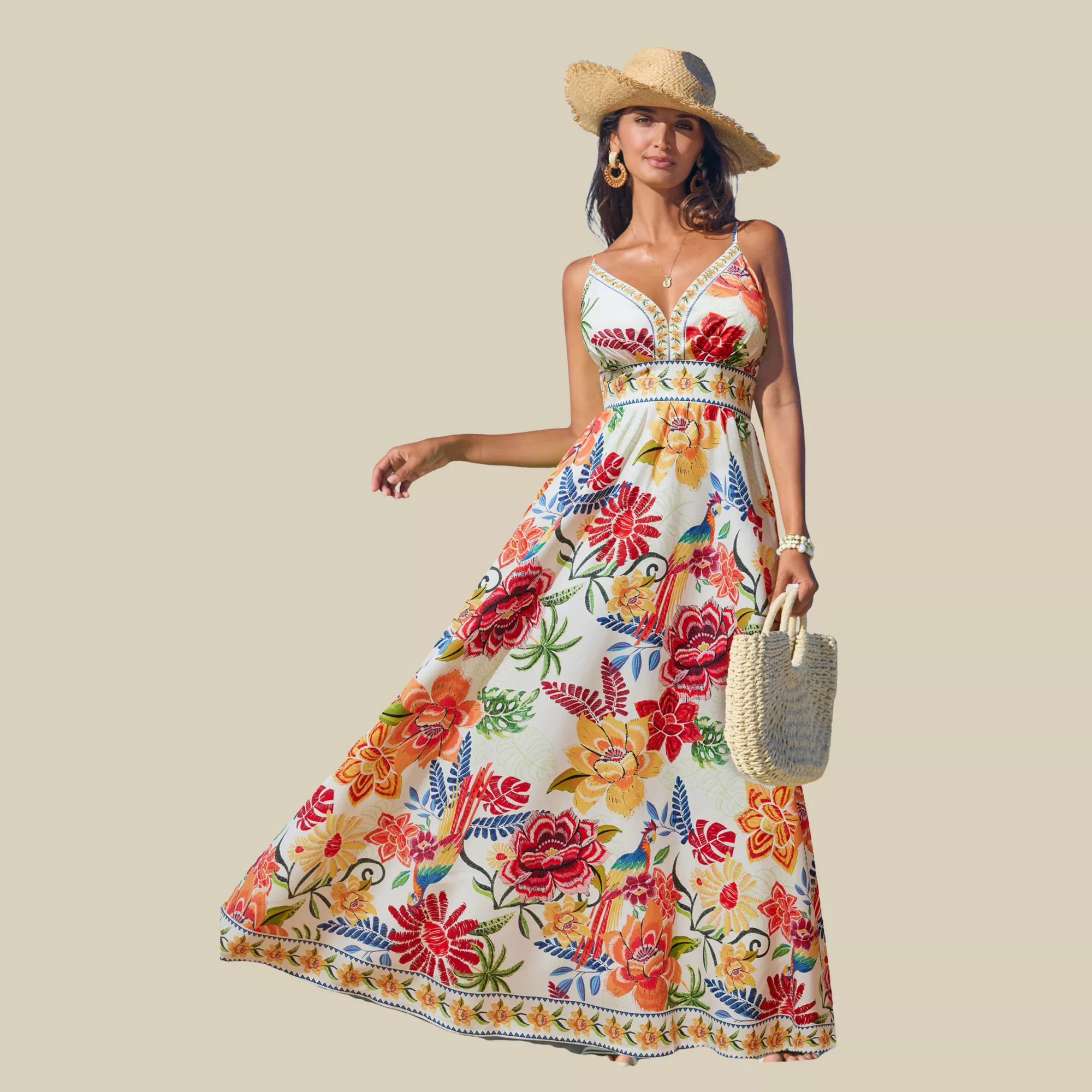 Cupshe Women's Chic Floral Print Tiered Maxi Dress, Medium, Yellow | DICK'S Sporting Goods