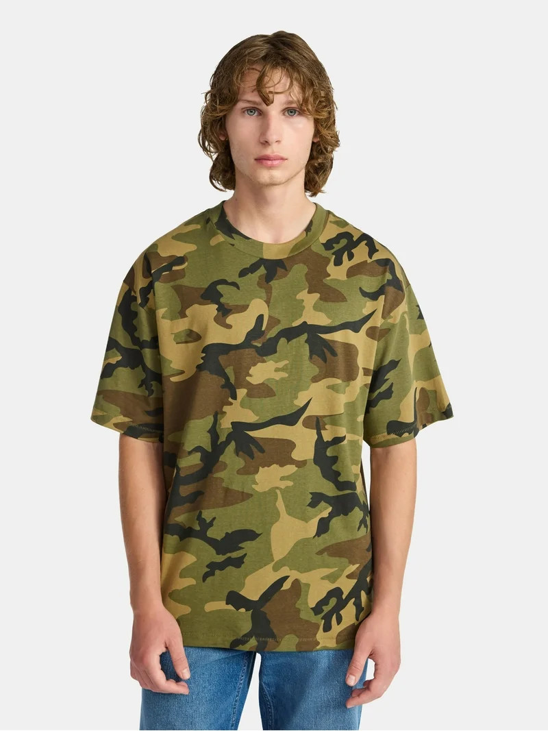 No Boundaries All Gender Cotton Oversize Tee with Short Sleeves, Men's and Big Men's | Walmart (US)