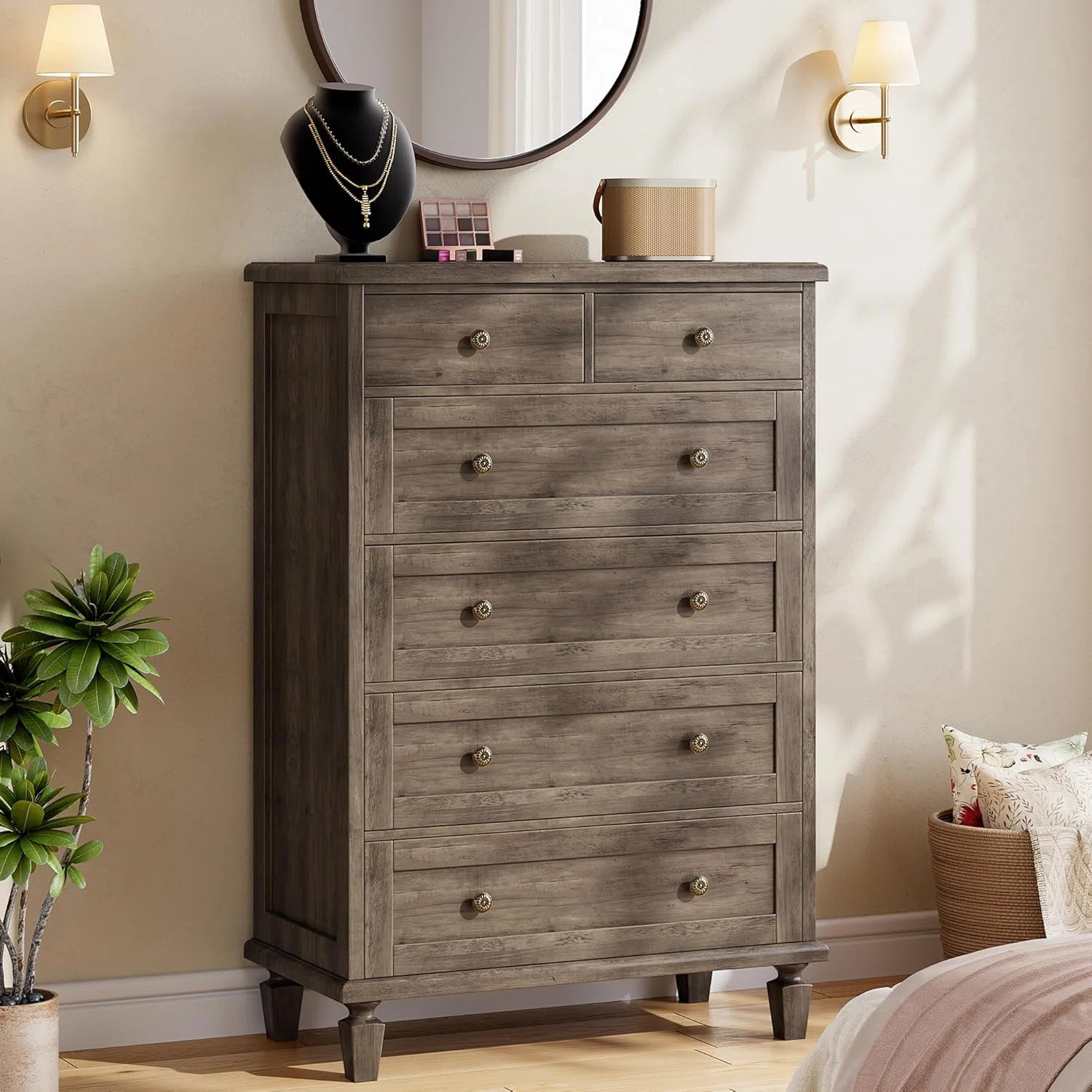 Vintage 6 Drawer Dresser for Bedroom, Tall Wood Dresser with Tapered Legs Support, Dressers & Chests of Drawers | Wayfair North America